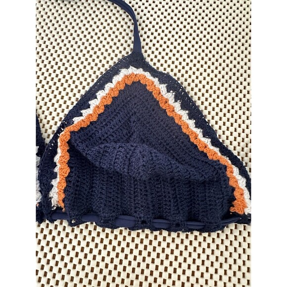H&M WOMEN'S CROCHET TRIANGLE String Bikini Halter Top Size Medium Med 70s Vibes! - Picture 2 of 8